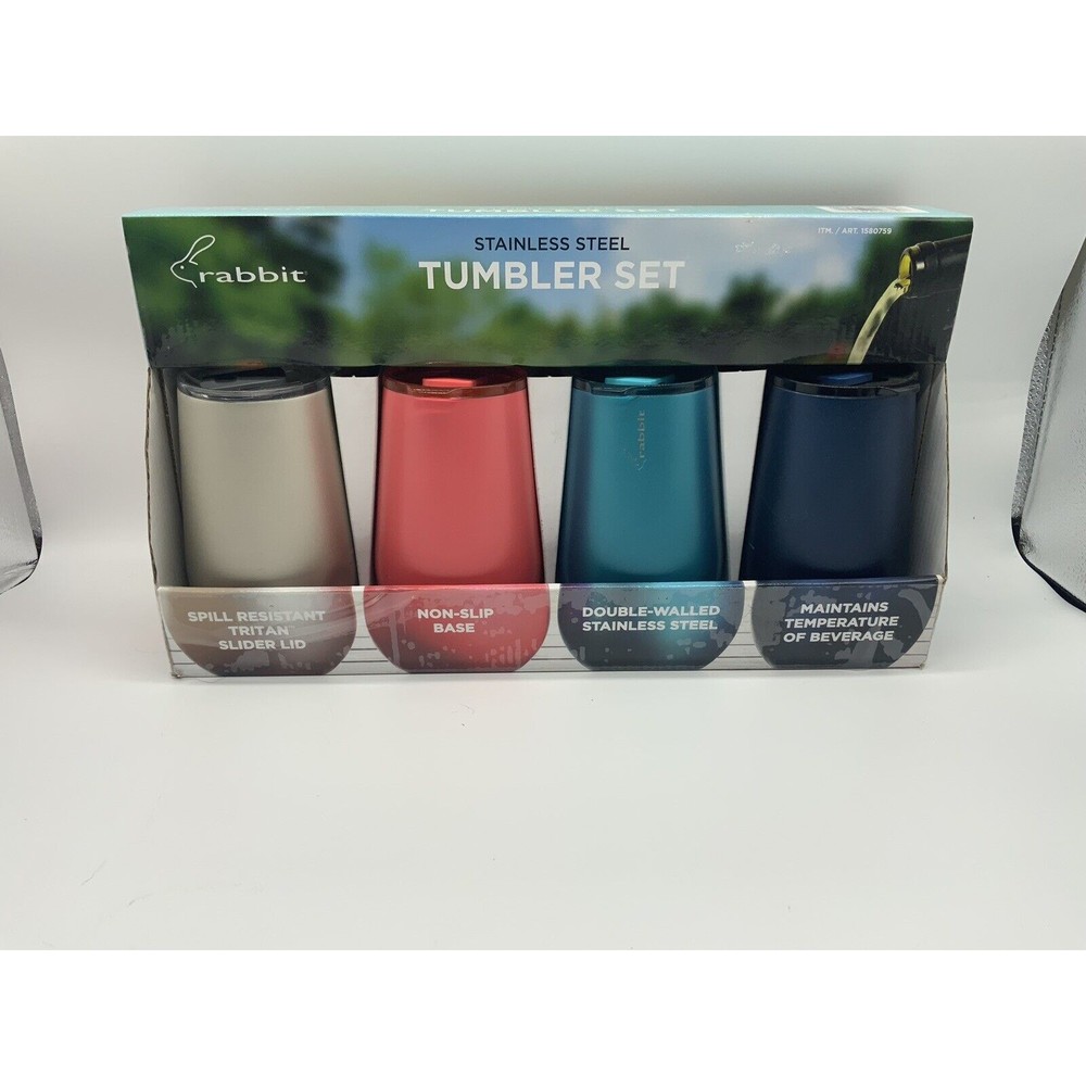 Rabbit Stainless Steel 12 oz Tumbler Set - 4 Tumblers with Lids
